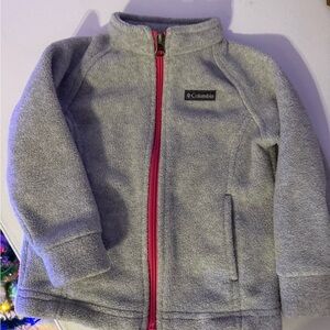 Columbia Heather Gray Fleece Jacket with Pink Accent